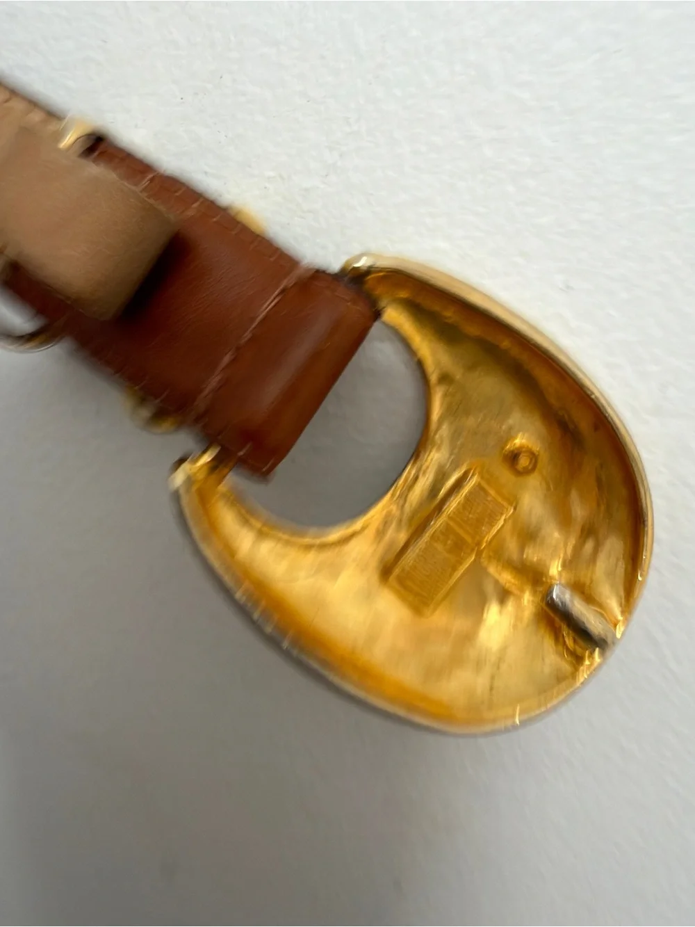 Brown Leather Italian Belt with Brass Crescent Buckle